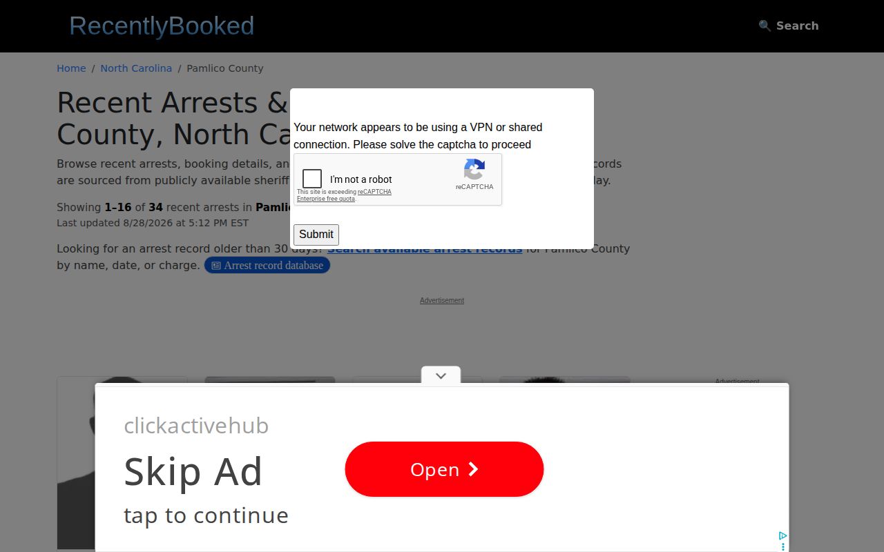 RecentlyBooked Pamlico County unofficial recent-arrest page