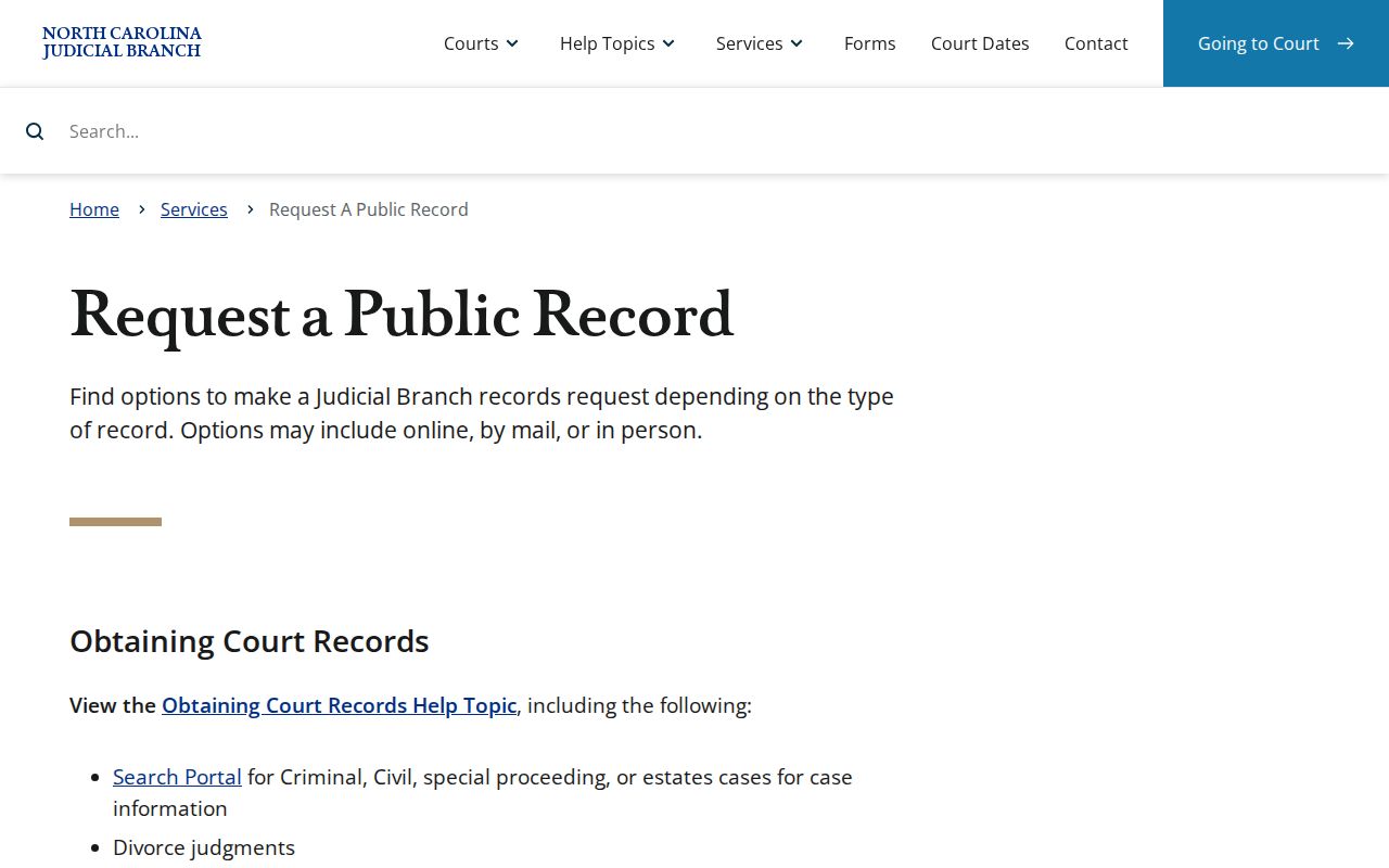 Pamlico County court public-record request path for warrant records